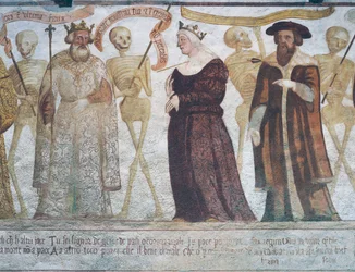 La morte con il re, la regina e il dottore (dettaglio da La danza della morte)