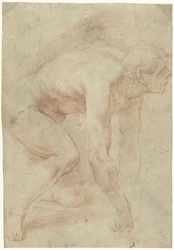 Studio di un uomo inginocchiato nudo