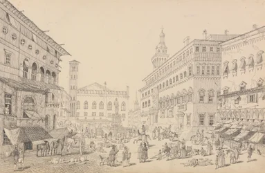Album di 30 Vedute nel Tirolo e in Italia: Piazza a Bologna, Cattedrale e Palazzo del Legato Pontificio 12 Nov. 1840