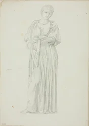 Figura drappeggiata di donna che suona un