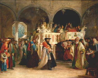La festa della gioia della Torah alla sinagoga di Livorno, Italia