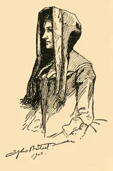 Un cappuccio di camlet, preso da un indumento originale, c1702, 1903, 1937
