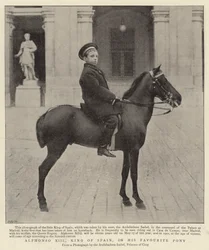 Alfonso XIII, re di Spagna, sul suo pony preferito