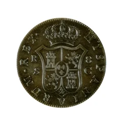 Moneta di 8 Reali spagnoli, valuta castigliana coniata a Siviglia durante il regno di Carlo IV (1748-1819)