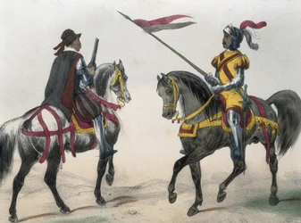 DE SOTTO, Serafin Maria, Conte di Clonard (1793 - 1862). Historia organica de las armas de Infanteria y Caballeria espanolas. 1851 - 1859. Cavalieri durante il regno di Filippo II di Spagna. "Heraldo de caballeria" (araldo delle armi) e "hombre de armas" (