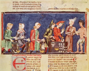 Fol.65v Costruttori di dadi, dal Libro dei giochi, scacchi, dadi e tavole, 1282
