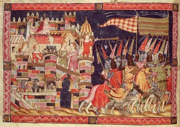 Fol.86v I Troiani partono per la battaglia, dal Codice Benito Santa Mora