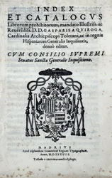 Frontespizio di "Index e catalogus librorum prohibitorum", indice dei libri proibiti dall