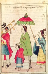 Illustrazione di una regina inca da "Historia y Genealogia Real de los Reyes Incas del Perù, de sus hechos, costumbres, trajes y manera de Gobierno", noto come Codice Murua (pergamena)