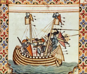 I crociati in marcia per assediare una fortezza saracena (dettaglio da un manoscritto del 