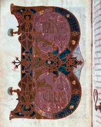 Lettrine B (Beatus). Miniatura tratta dal "Libro delle Ore" di Ferdinando I
