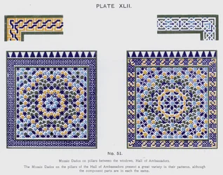Dado a mosaico sui pilastri tra le finestre, Sala degli Ambasciatori