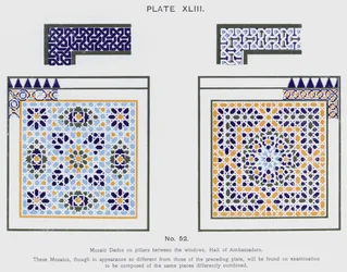 Dadi a mosaico sui pilastri tra le finestre, Sala degli Ambasciatori