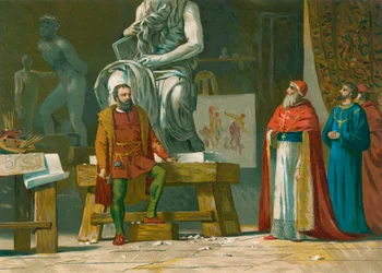 Papa Giulio II visita il laboratorio di Michelangelo
