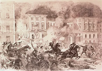 Rivolte popolari a Madrid, i rivoltosi cercano di incendiare il Palazzo della Regina Maria Cristina nel 1854