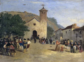 Uscita dalla messa - Uscendo da una messa. Dipinto anonimo