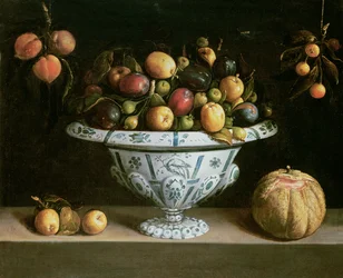 Natura morta di frutta in una ciotola blu e bianca, c.1630