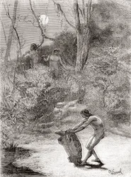Indiani Sunos che cacciano tartarughe d
