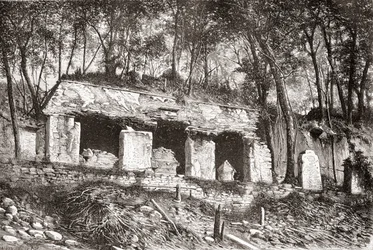La facciata del palazzo a Palenque, Messico meridionale