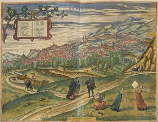 Veduta di Granada (incisione colorata a mano)