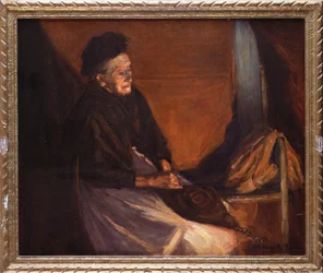 Vecchia Donna con Soffietto vicino al Fuoco