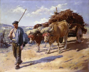 Contadino con il suo carro di buoi, Ascain
