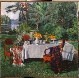 Davanti alla terrazza. Dipinto di Stanislav Yulianovich Zhukovsky, olio su tela