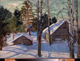 Inverno - Dipinto di Stanislav Yulianovich Zhukovsky (1873-1944), olio su tela - Arte russa