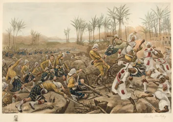 Gli Highlanders di Cameron che prendono una palizzata, Atbara, 8 aprile 1898 (fotolitografia)