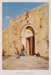 Acquerello di Stanley Inchbold, che raffigura la Porta di Re Davide o di Sion, a Gerusalemme, Palestina 1906