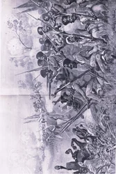 Chilianwala, 13 gennaio 1849: La Brigata di Goddy fa una resistenza eroica quando circondata dai Sikh, illustrazione da British Battles on Land and Sea, 1915