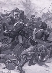 Inkerman: Il 55º Reggimento (2º Border) carica i russi, illustrazione da British Battles on Land and Sea, 1915