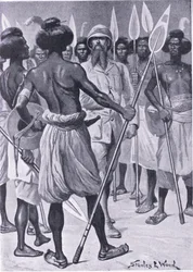 Il tipo di guerriero incontrato da Burton in Somaliland, illustrazione da Cassells Romance of Famous Lives, c.1940
