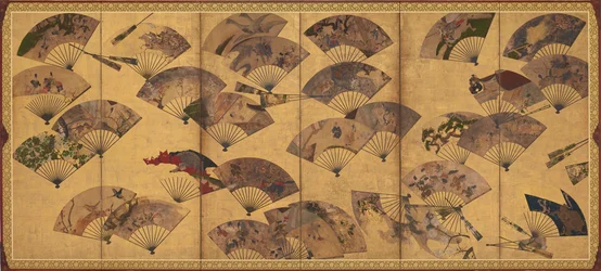 Schermo con ventagli sparsi, periodo Edo, inizio XVII secolo