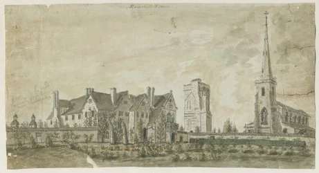 Hamstall Ridware - Chiesa e Manor House: acquerello, nd [1762-1802]