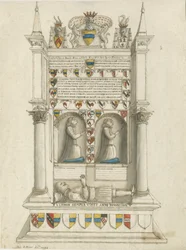 Chiesa di Sandon - Tomba di Sampson Erdeswicke: disegno a lavaggio di seppia