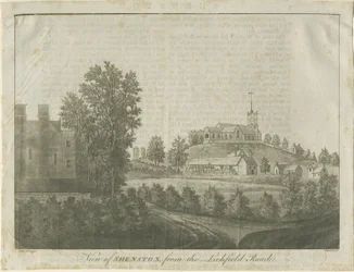 Chiesa e villaggio di Shenstone: incisione ad acquatinta, 1792