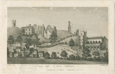 Castello e chiesa di Tutbury - Vista sud-est: incisione