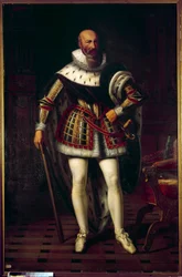 Ritratto a figura intera di Maximilian de Bethune, Marchese di Rosny, Duca di Sully (1559-1641). Dipinto di Sebastien Louis Norblin de la Gourdaine (1796-1884)