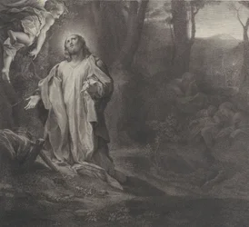 Cristo sul Monte degli Ulivi, con un angelo in alto a sinistra