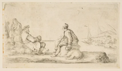 Un giovane marinaio e un vecchio seduti vicino al mare, XVII secolo