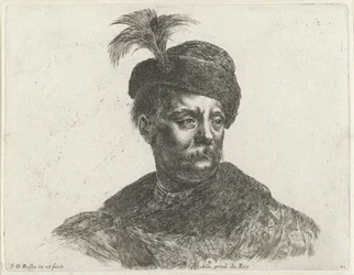 Busto di un uomo polacco con baffi e cappello con piuma (De beginselen van het tekenen, I principii del disegno)