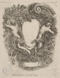Cartiglio incorniciato da Apollo e Pan