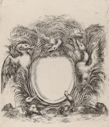 Cartiglio con anatre e cani, 1647