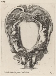 Cartiglio con due ninfe trasformate in alberi, 1647