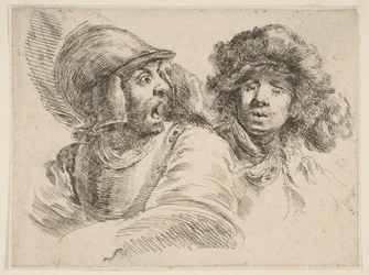 Soldato spaventato e uomo con cappello di pelliccia, ca. 1652