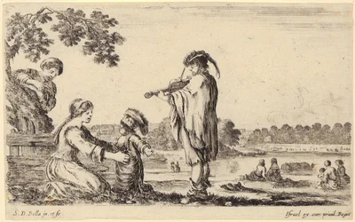 Suonatore di violino, tavola 6 della serie „Figure e paesi diversi“