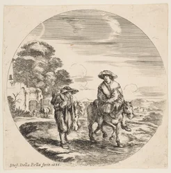 Paesaggio con due contadini, uno a cavallo, da Paesaggi e porti, 1656