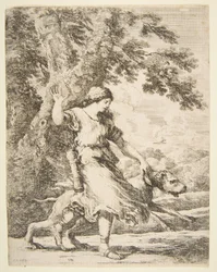 Ninfa che tiene un grande cane per il collare, ca. 1654