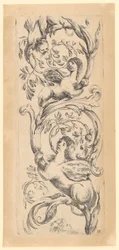 Pannello ornamentale con tre sfingi, tavola 3 della serie "Ornamenti o grottesche"